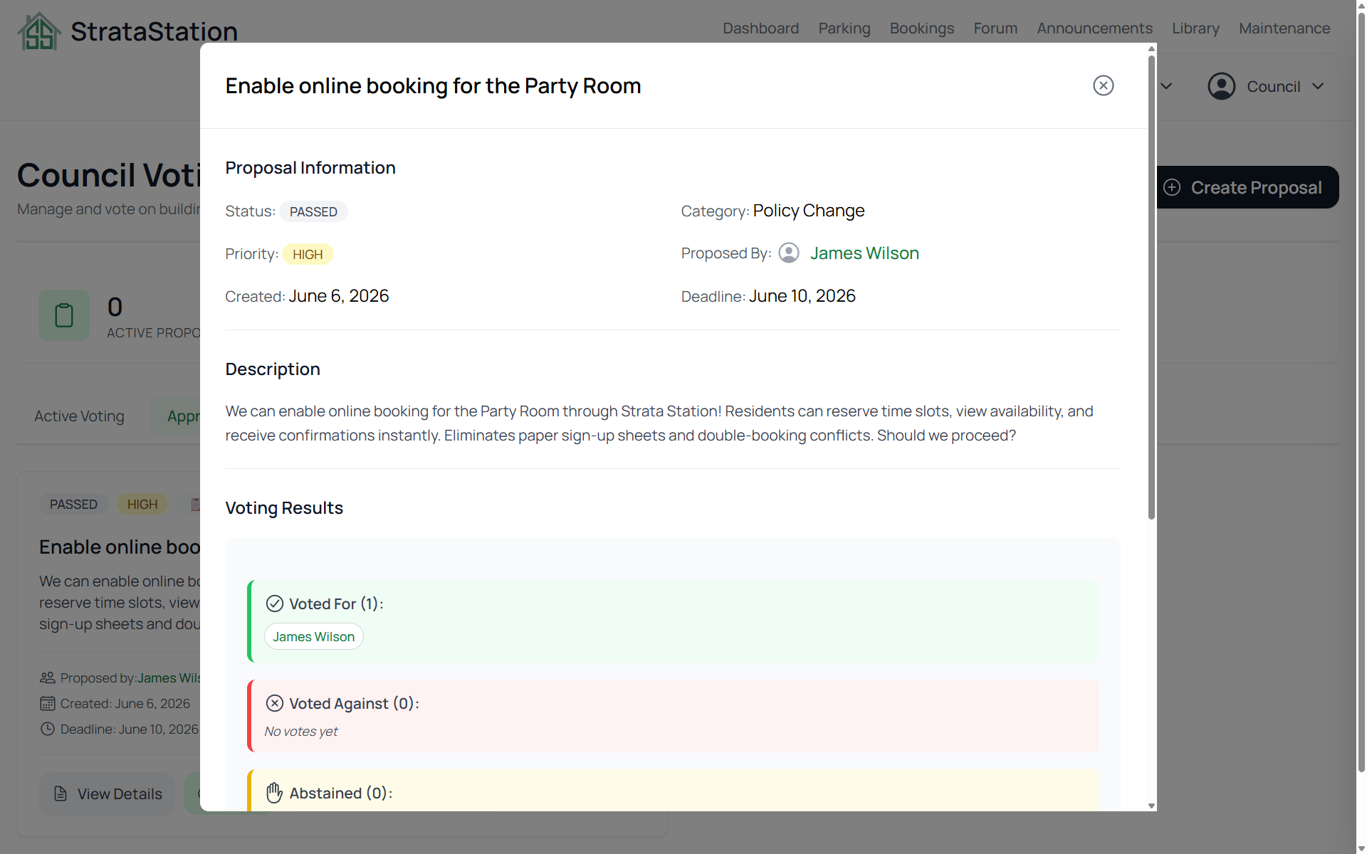 Send the notice, run the vote, keep the record — StrataStation screenshot