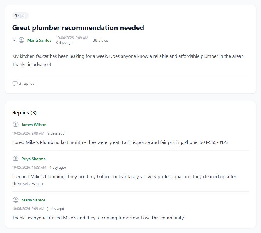 Recommendation discussion with resident replies